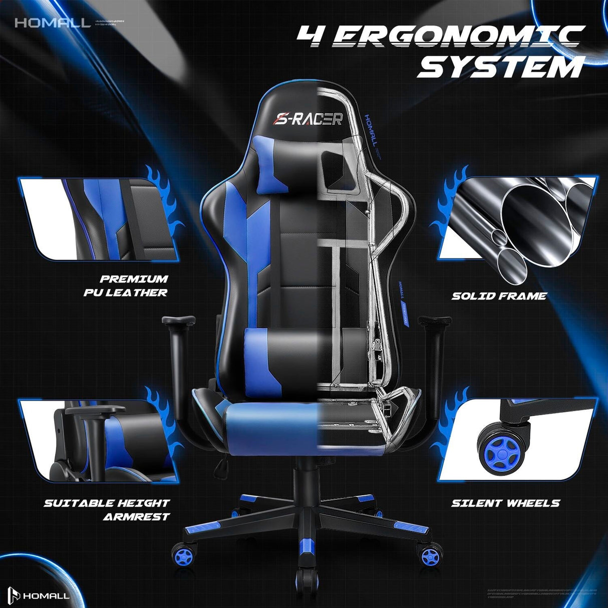 Homall Ergonomic Faux Leather Adjustable Swivel Office Gaming Chair