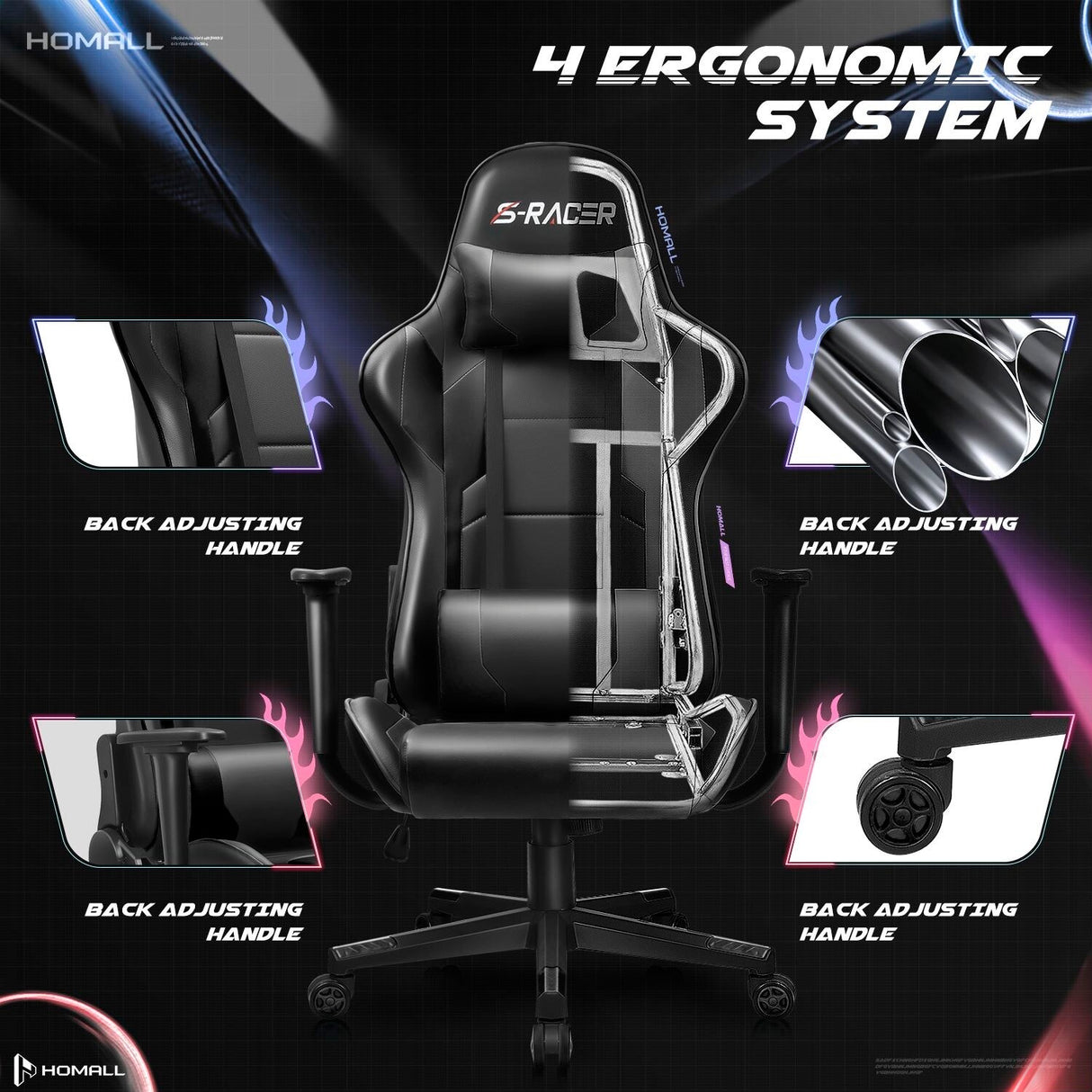 Homall Ergonomic Faux Leather Adjustable Swivel Office Gaming Chair