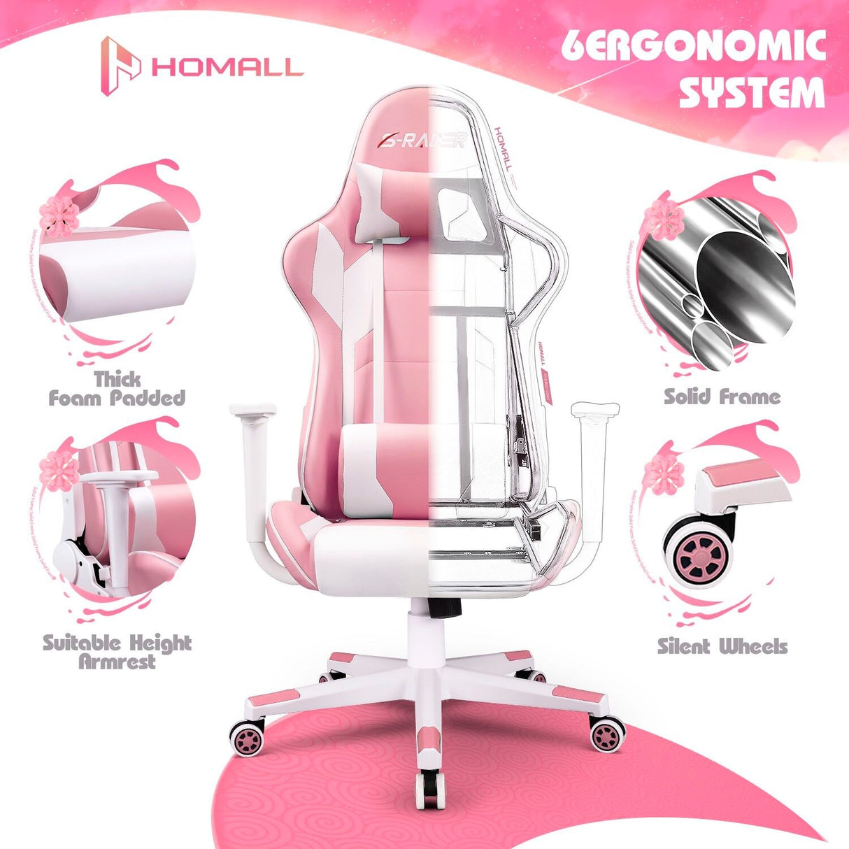 Homall Ergonomic Faux Leather Adjustable Swivel Office Gaming Chair
