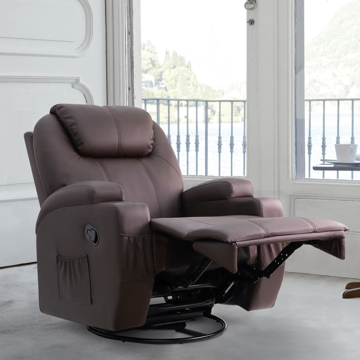 Homall Massage Recliner Chair Swivel Heating Faux Leather Living Room Chair