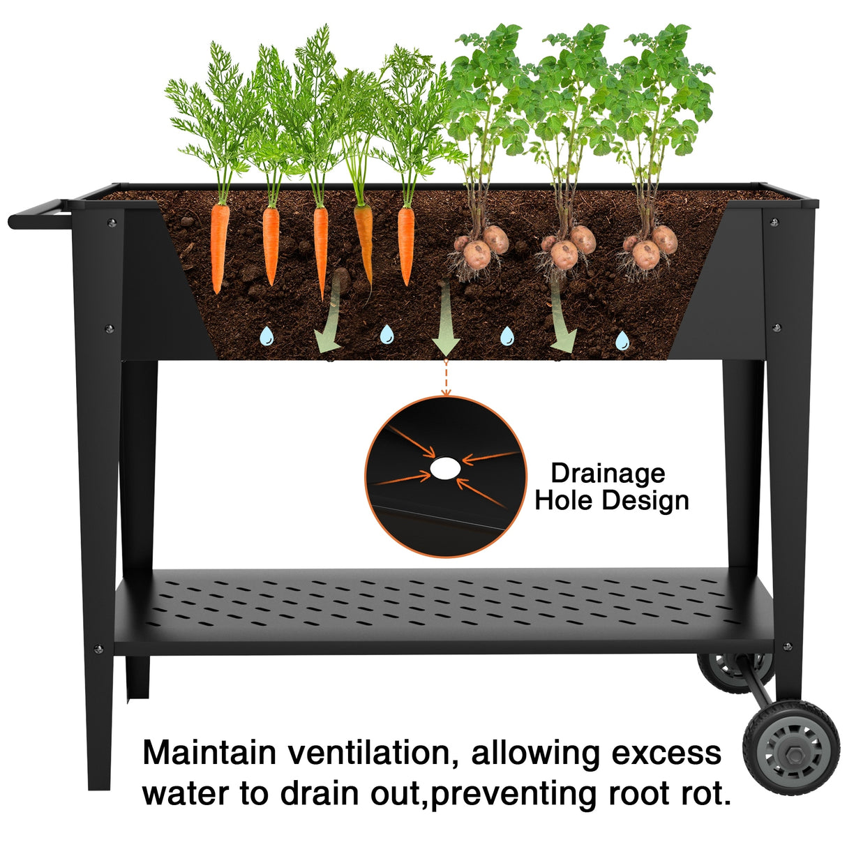 Homall Raised Garden Bed on Wheels Outdoor Metal Mobile Elevated Planter Box W/ Legs & Storage Shelf