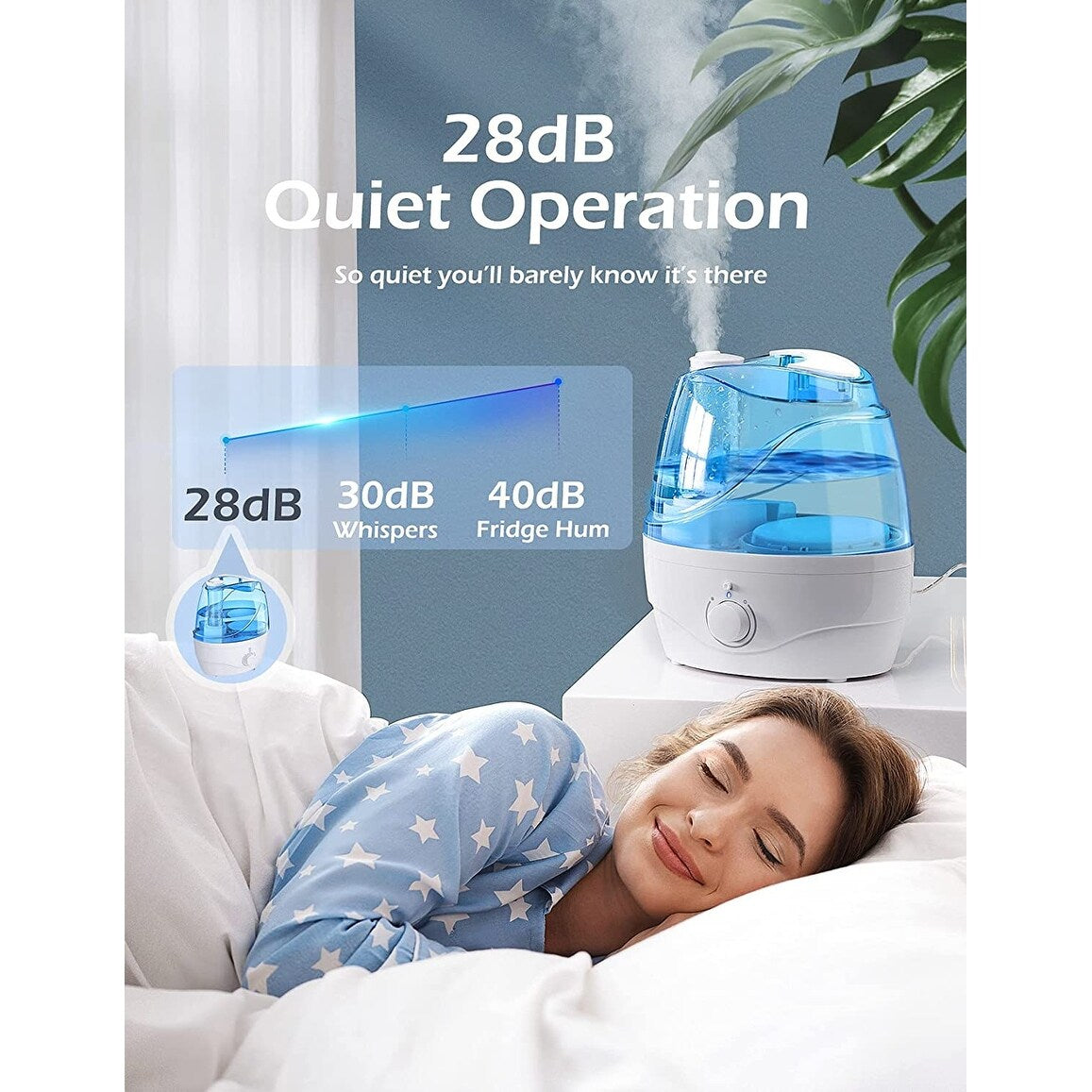 Homasy 2.2L Humidifiers with Blue Night Light, 28dB Quiet Humidifiers with 30 Working Hours, Waterless Auto-Off