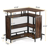 L-shape Bar Table with Stemware Racks and Shelves - N/A