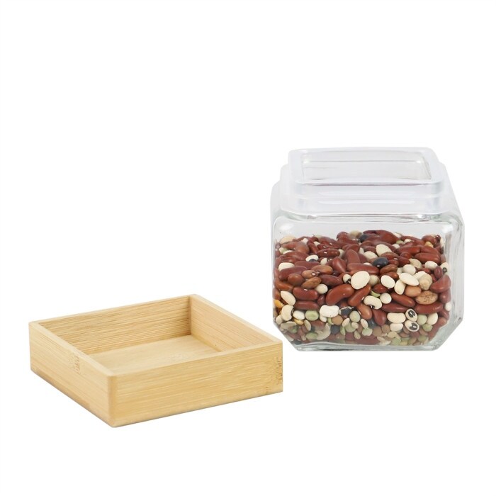 Home Basics 27 oz Square Glass Canister with Bamboo Lid