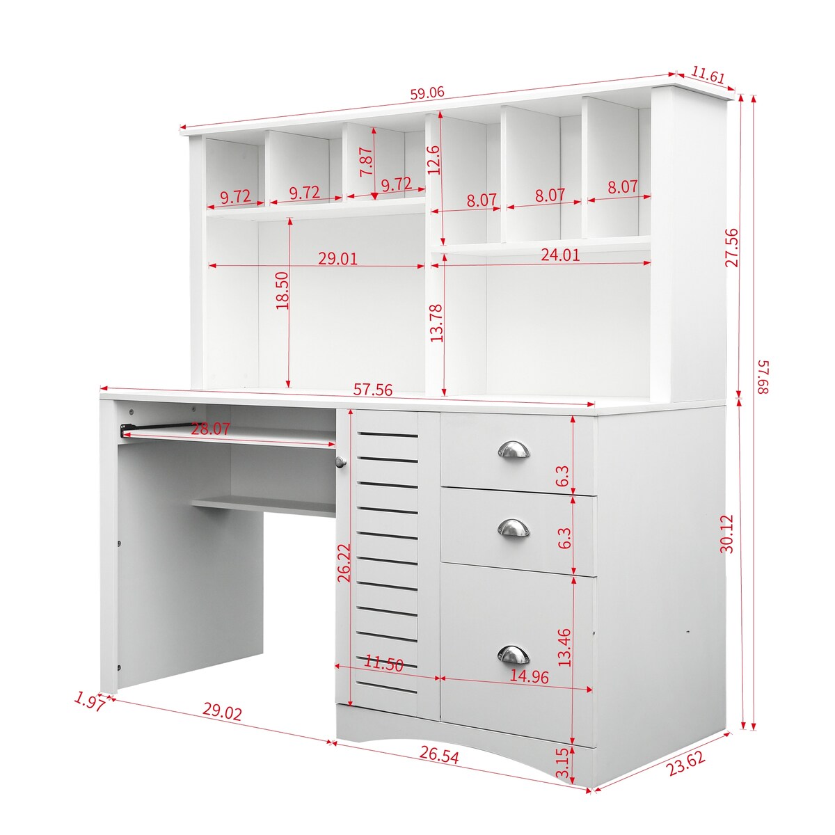 Home Office Computer Desk with Hutch Writing Desk Drawers and Shelves