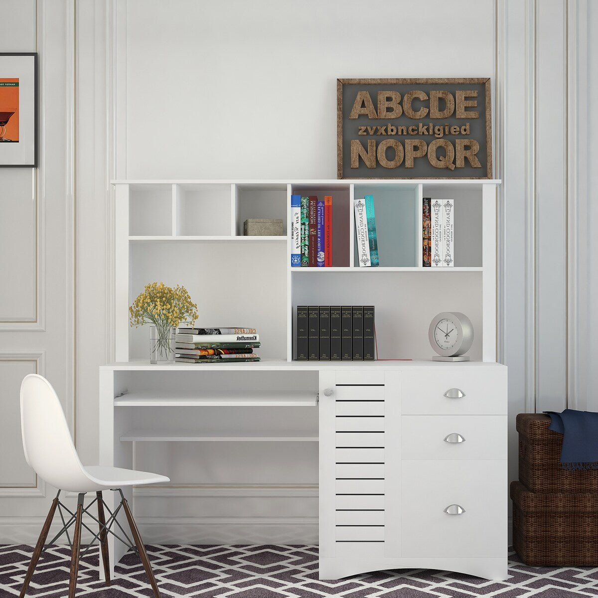 Home Office Computer Desk with Hutch Writing Desk Drawers and Shelves
