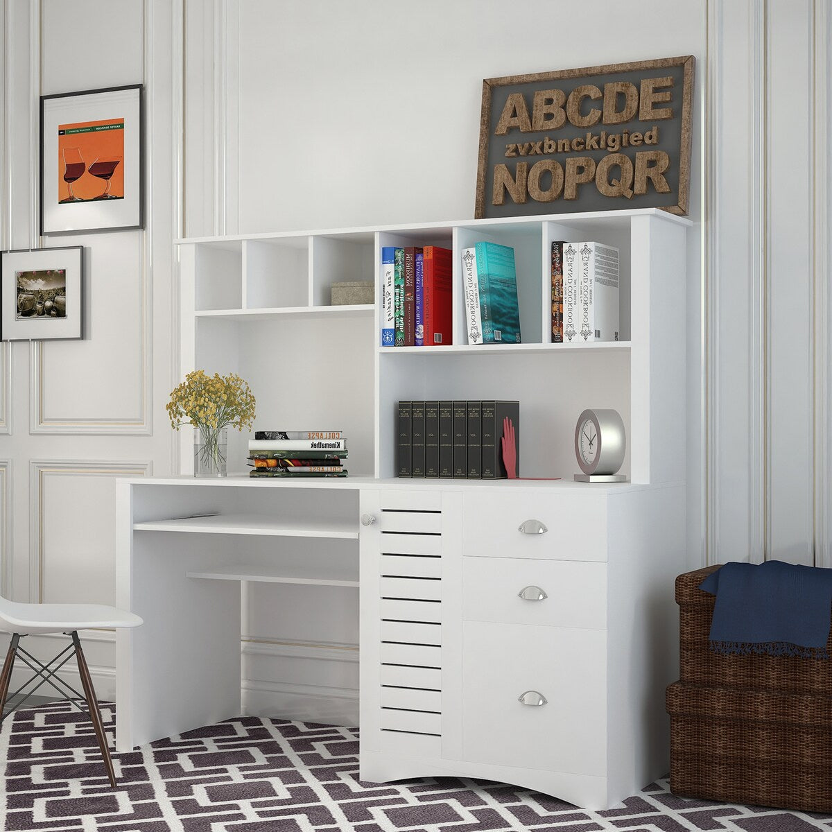 Home Office Computer Desk with Hutch Writing Desk Drawers and Shelves