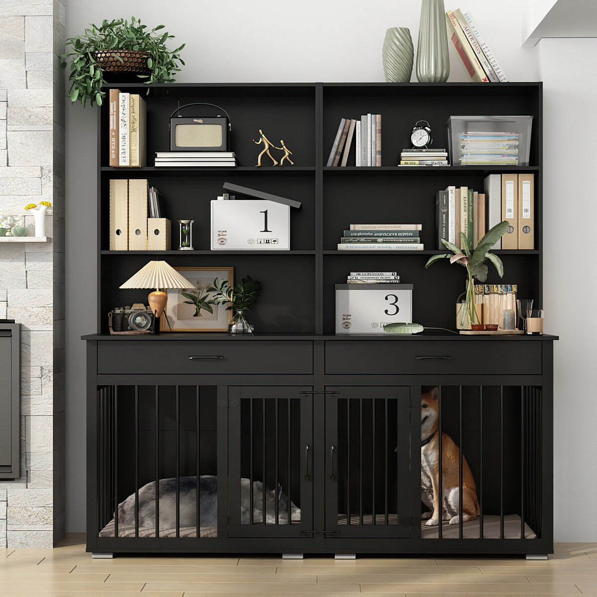Home Office Desk Multi-Functional Workstation with Built-In Dog Crate
