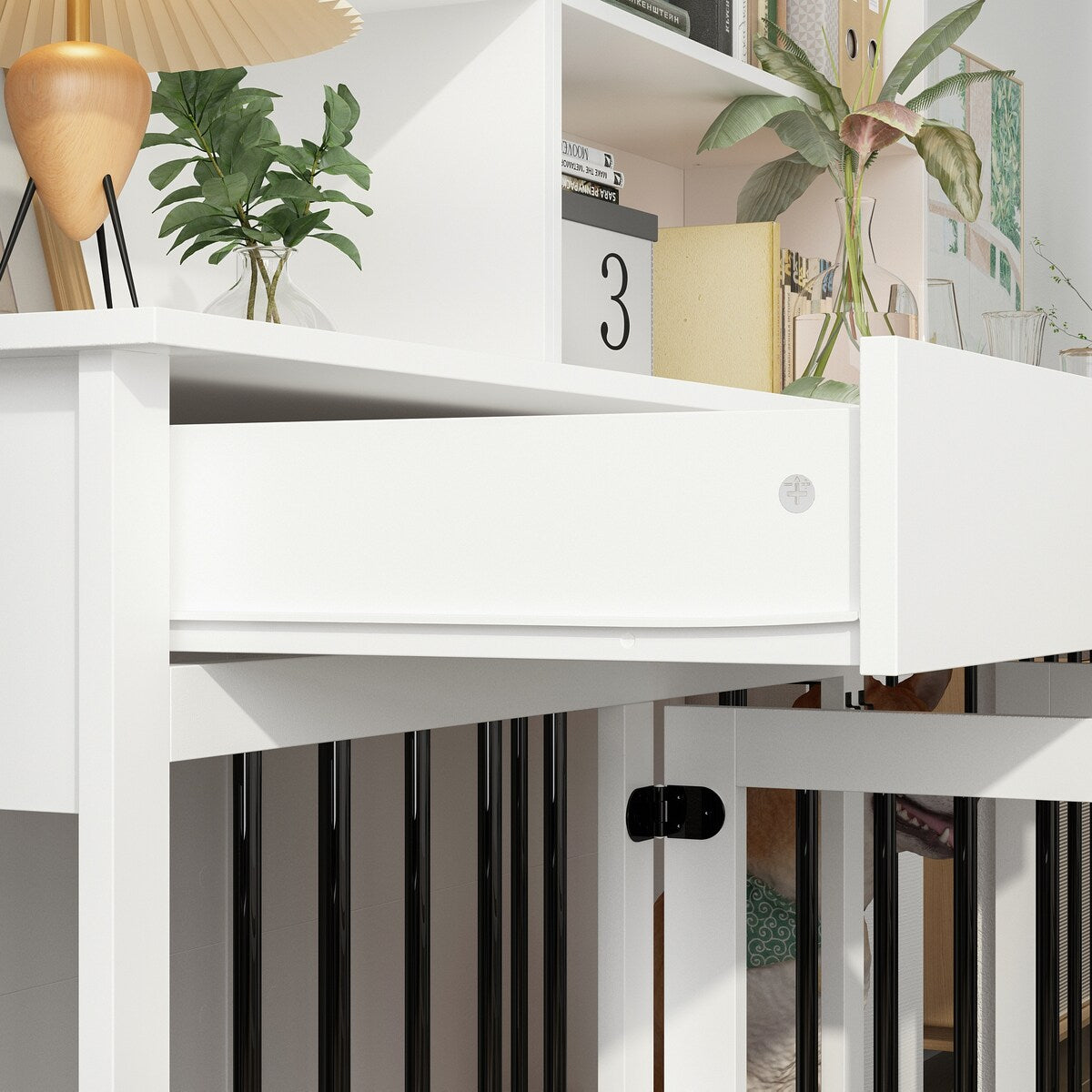 Home Office Desk Multi-Functional Workstation with Built-In Dog Crate