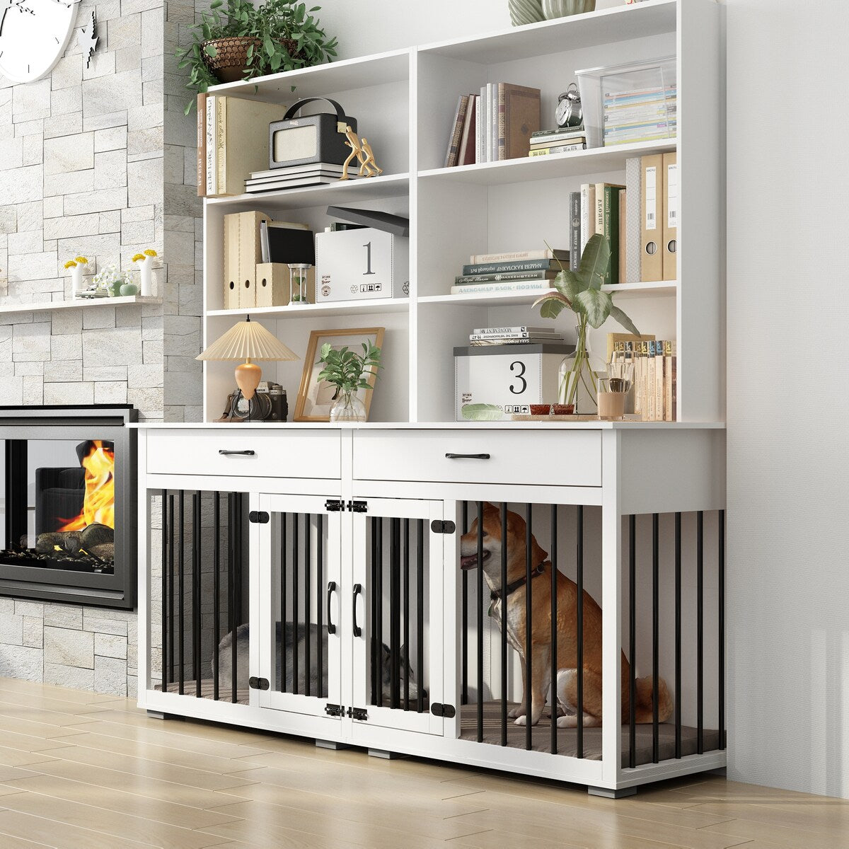 Home Office Desk Multi-Functional Workstation with Built-In Dog Crate