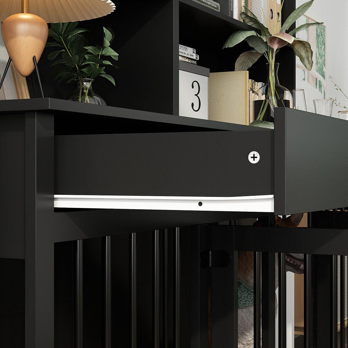 Home Office Desk Multi-Functional Workstation with Built-In Dog Crate