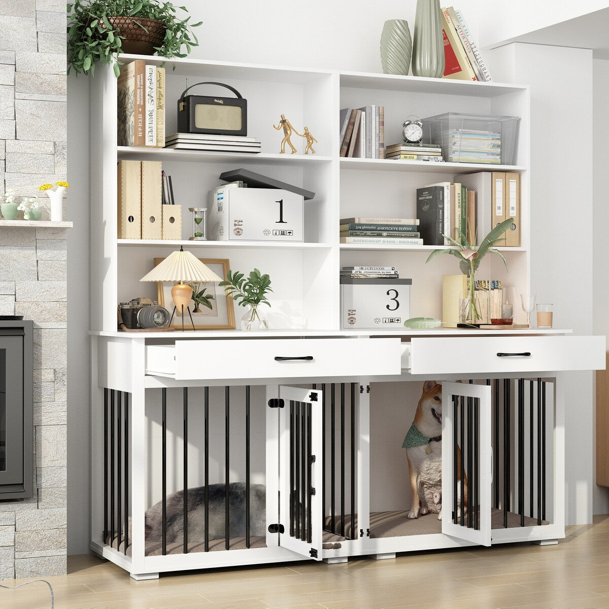 Home Office Desk Multi-Functional Workstation with Built-In Dog Crate
