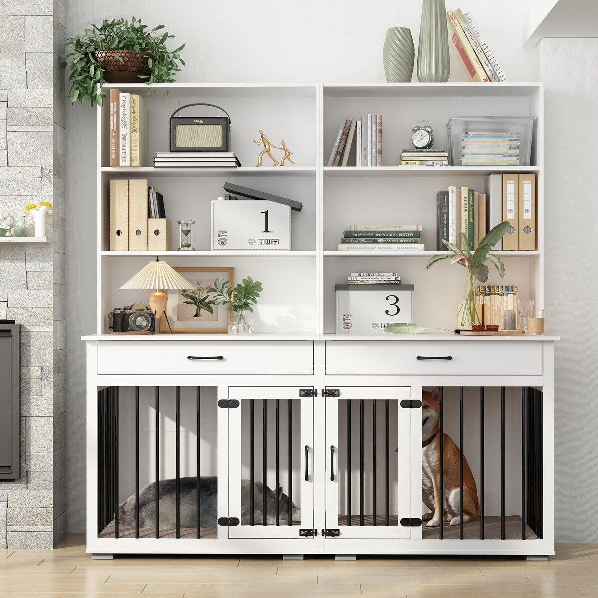 Home Office Desk Multi-Functional Workstation with Built-In Dog Crate