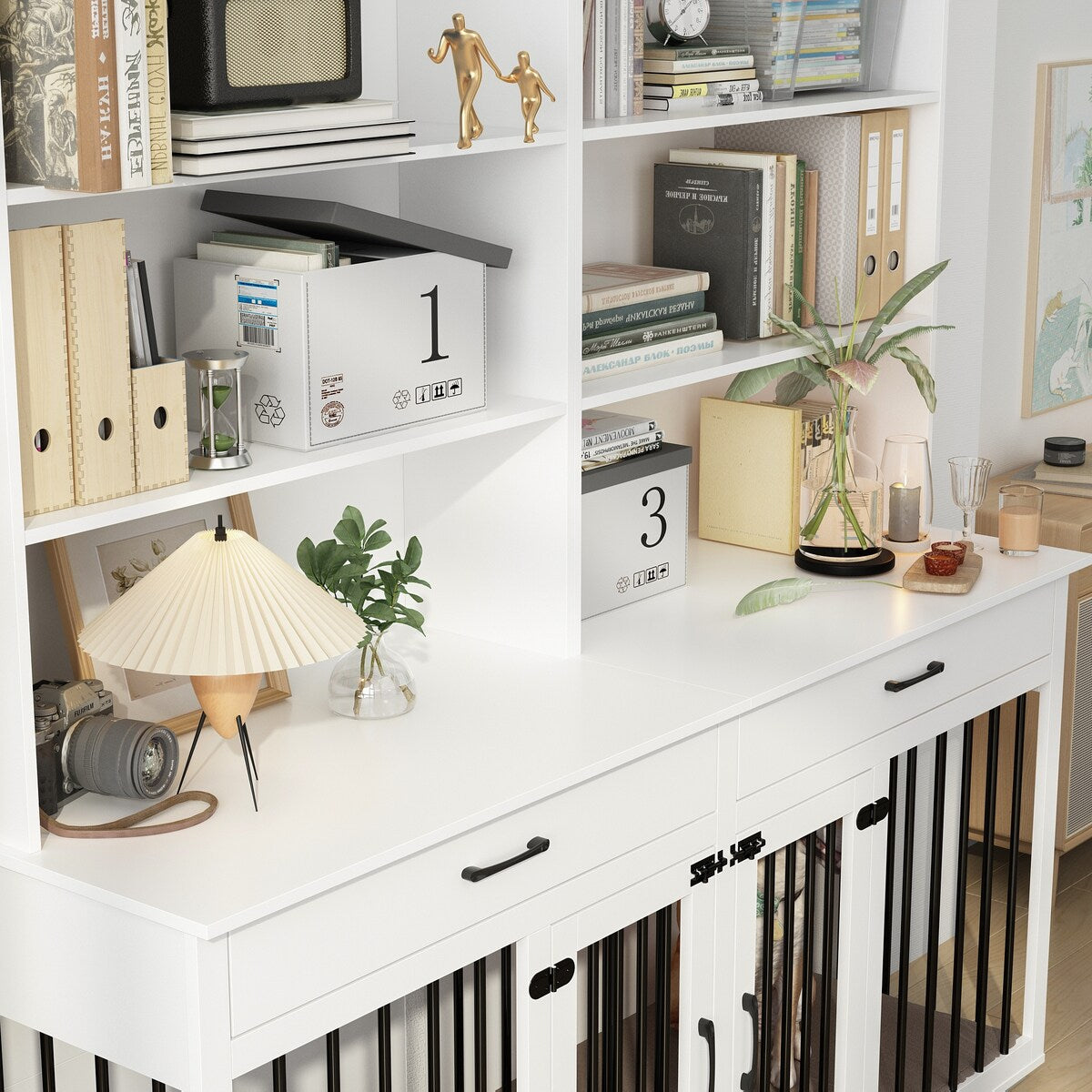 Home Office Desk Multi-Functional Workstation with Built-In Dog Crate