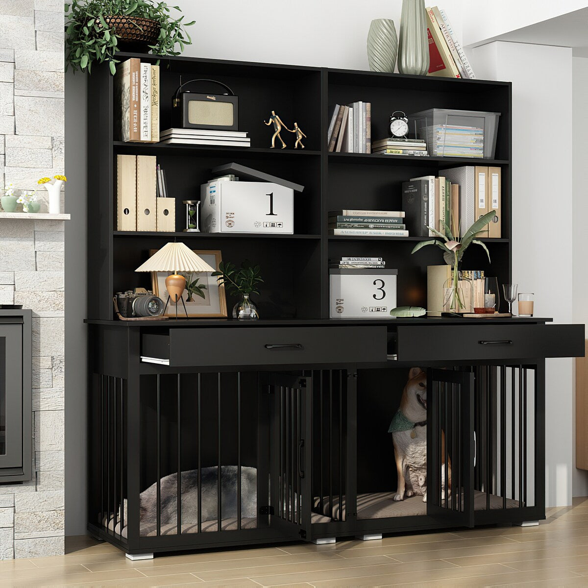 Home Office Desk Multi-Functional Workstation with Built-In Dog Crate