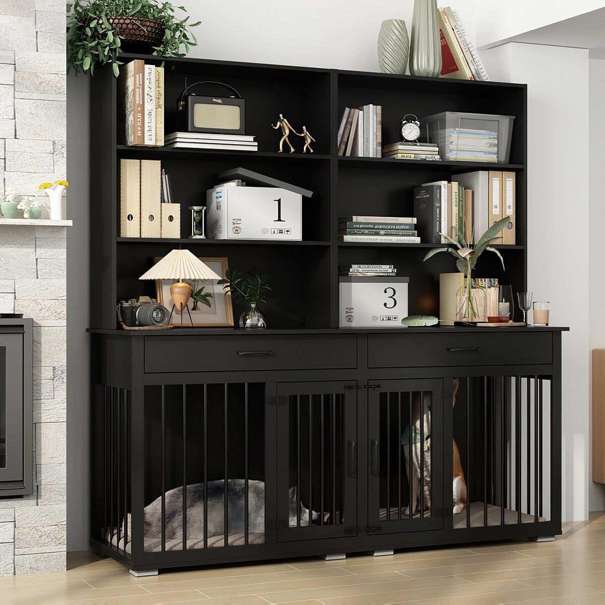 Home Office Desk Multi-Functional Workstation with Built-In Dog Crate