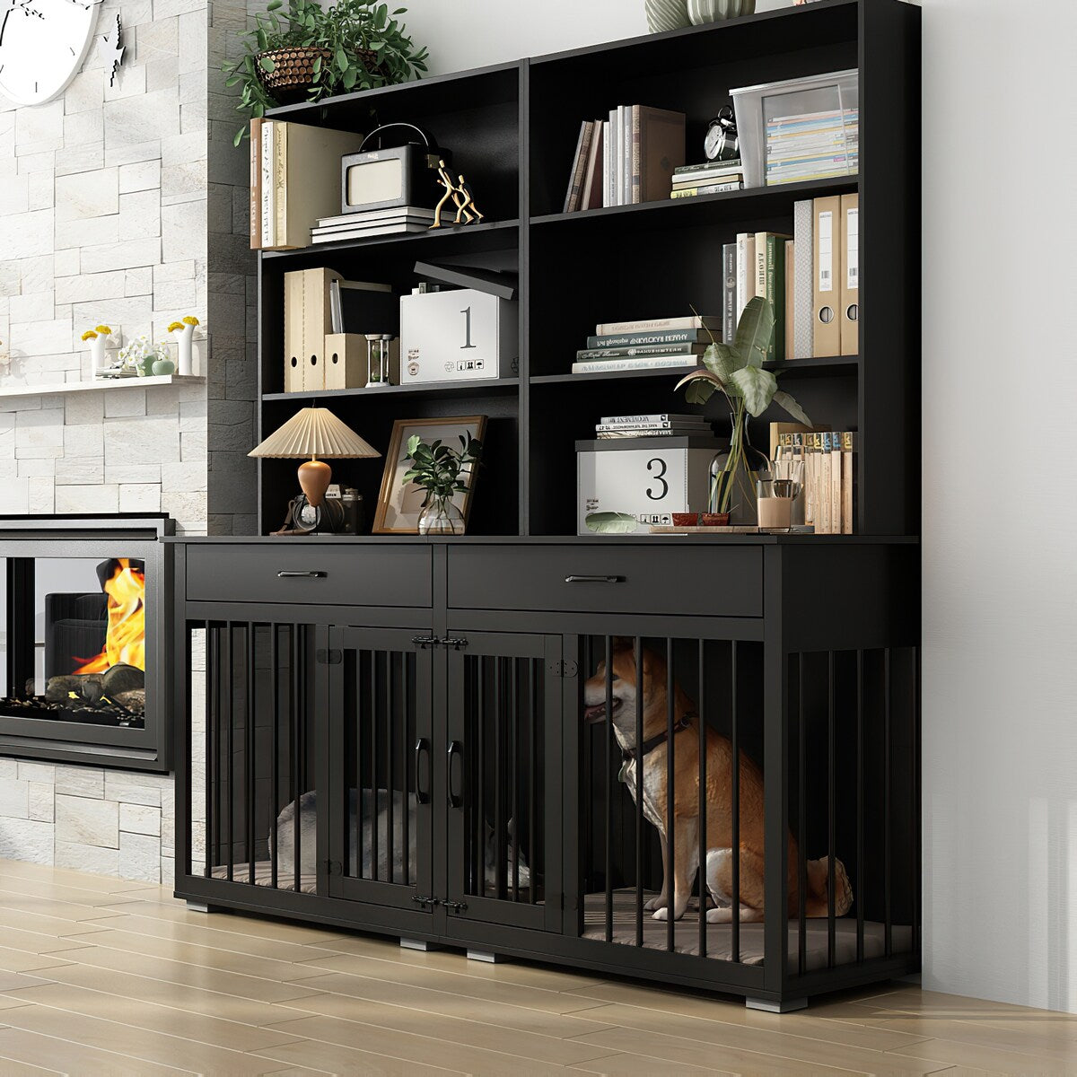 Home Office Desk Multi-Functional Workstation with Built-In Dog Crate