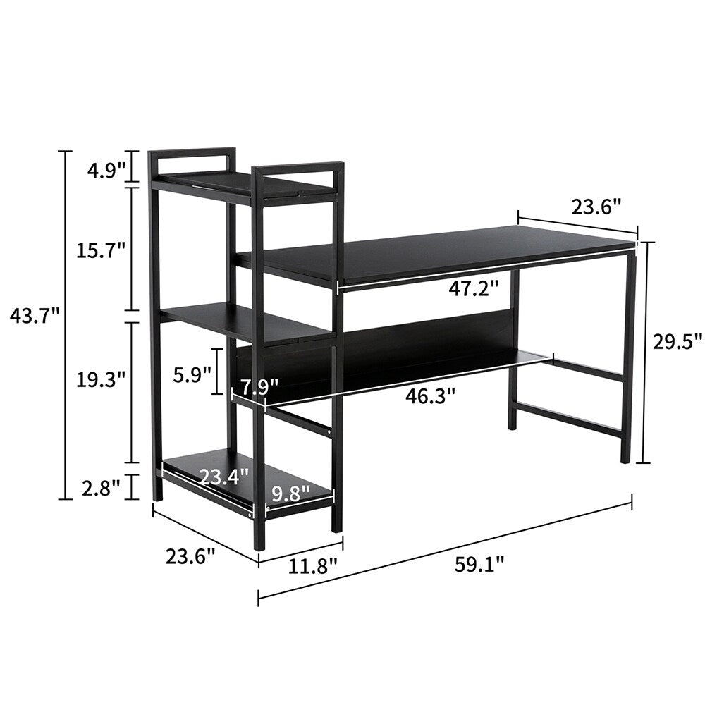 Home Office Desk with Storage Bookshelf,Study Writing Desk