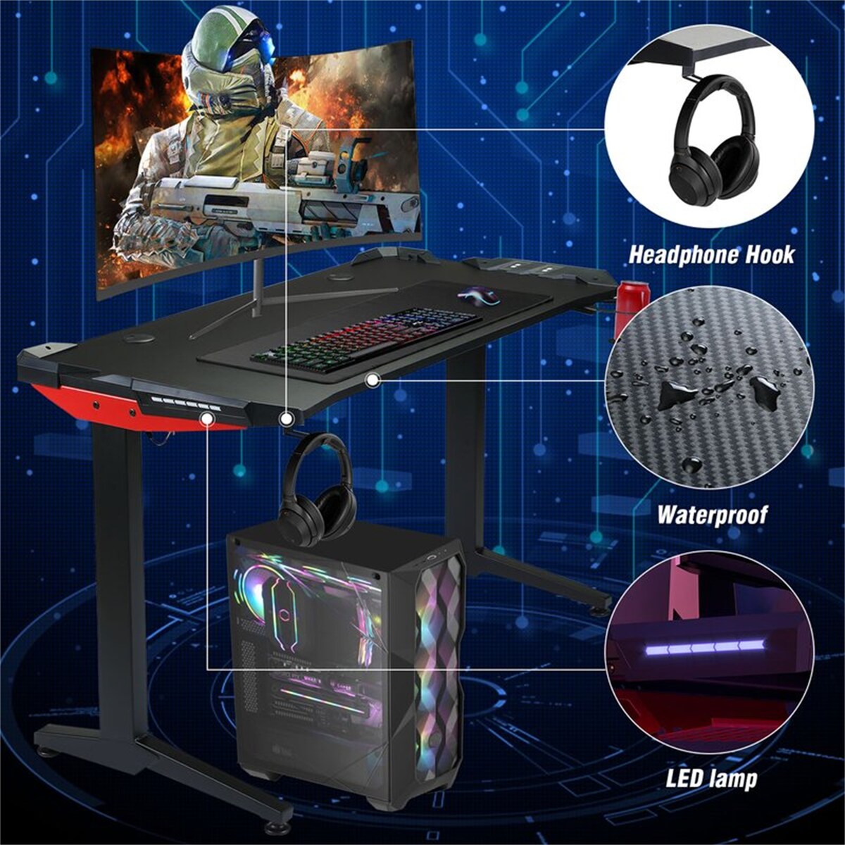 Home Office Gaming Desk Gaming Computer Desk,T Shape Leg Table