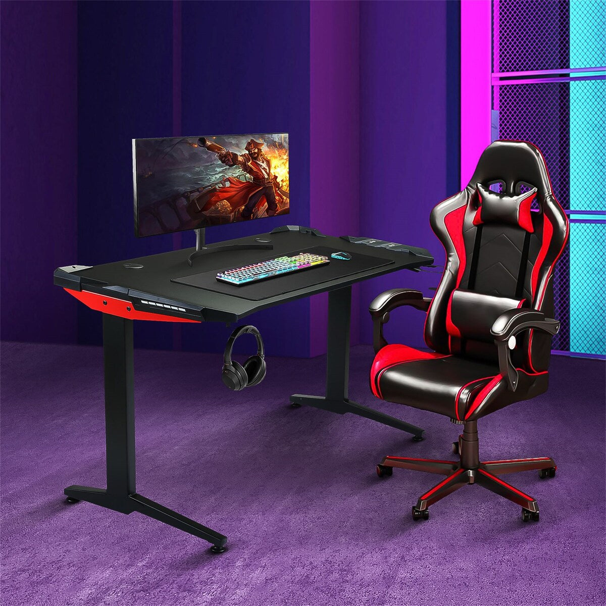 Home Office Gaming Desk Gaming Computer Desk,T Shape Leg Table