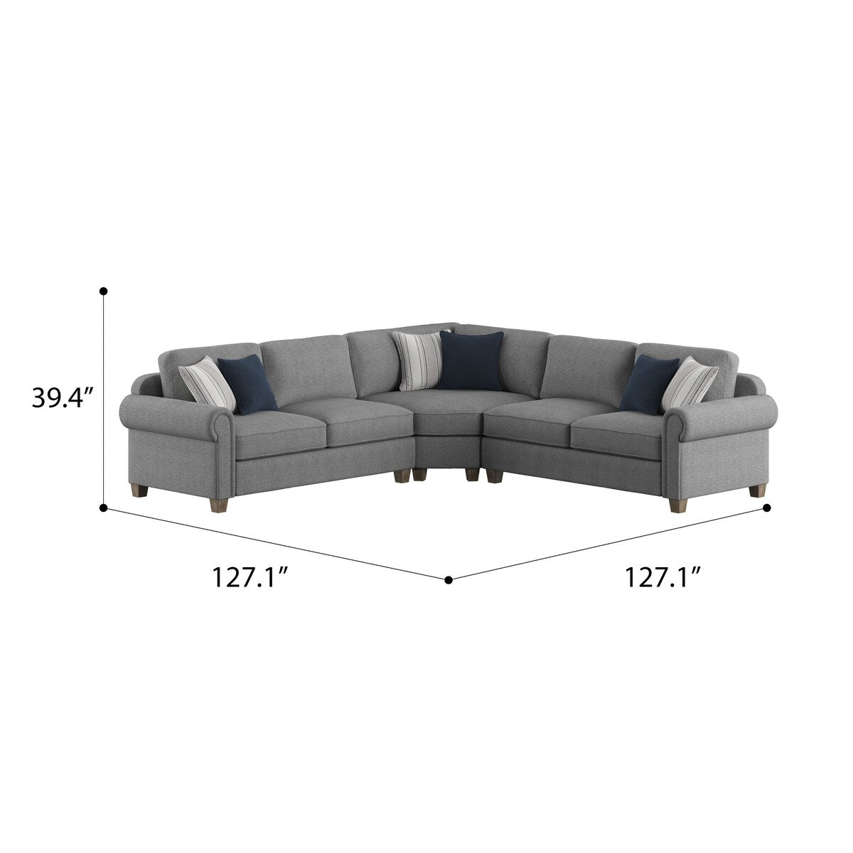 Home Point Rainier Chenille Sectional - 6' 4" x 3' 4" x 3' 4"