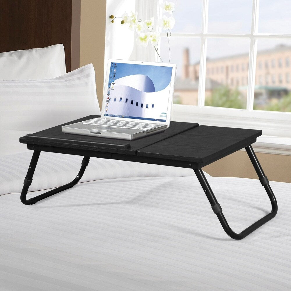 Home Source Berkley Foldable Laptop Stand with Adjustable Table Top, Black Top and Frame