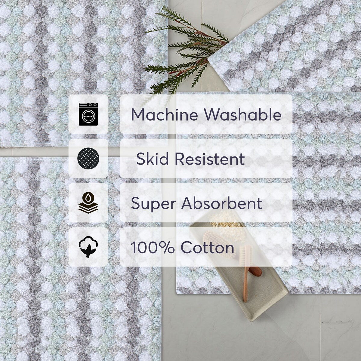 Home Weavers Orion Collection 100% Cotton Bathroom Rug, Non Slip & Machine Washable Bath Mat, Thick Plush Rugs - 20"X32"