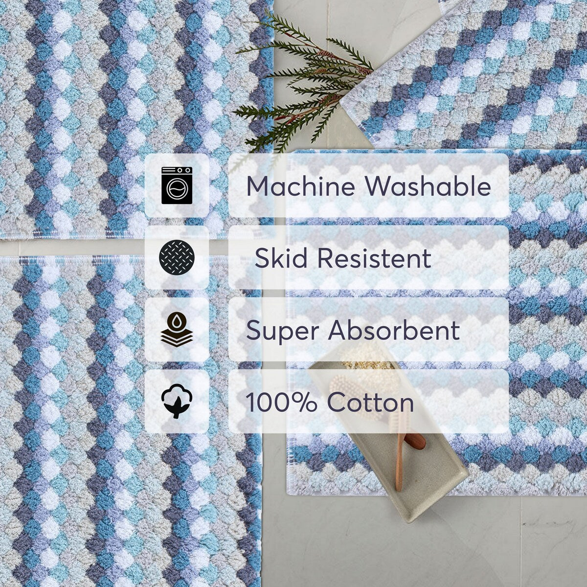 Home Weavers Orion Collection 100% Cotton Bathroom Rug, Non Slip & Machine Washable Bath Mat, Thick Plush Rugs - 20"X32"