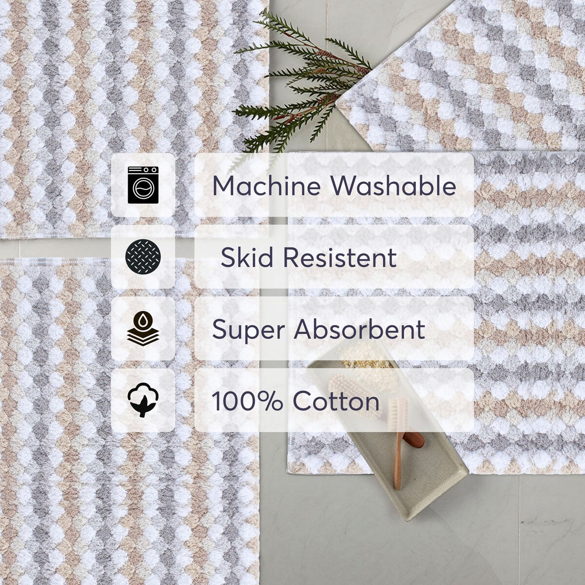 Home Weavers Orion Collection 100% Cotton Bathroom Rug, Non Slip & Machine Washable Bath Mat, Thick Plush Rugs - 20"X32"