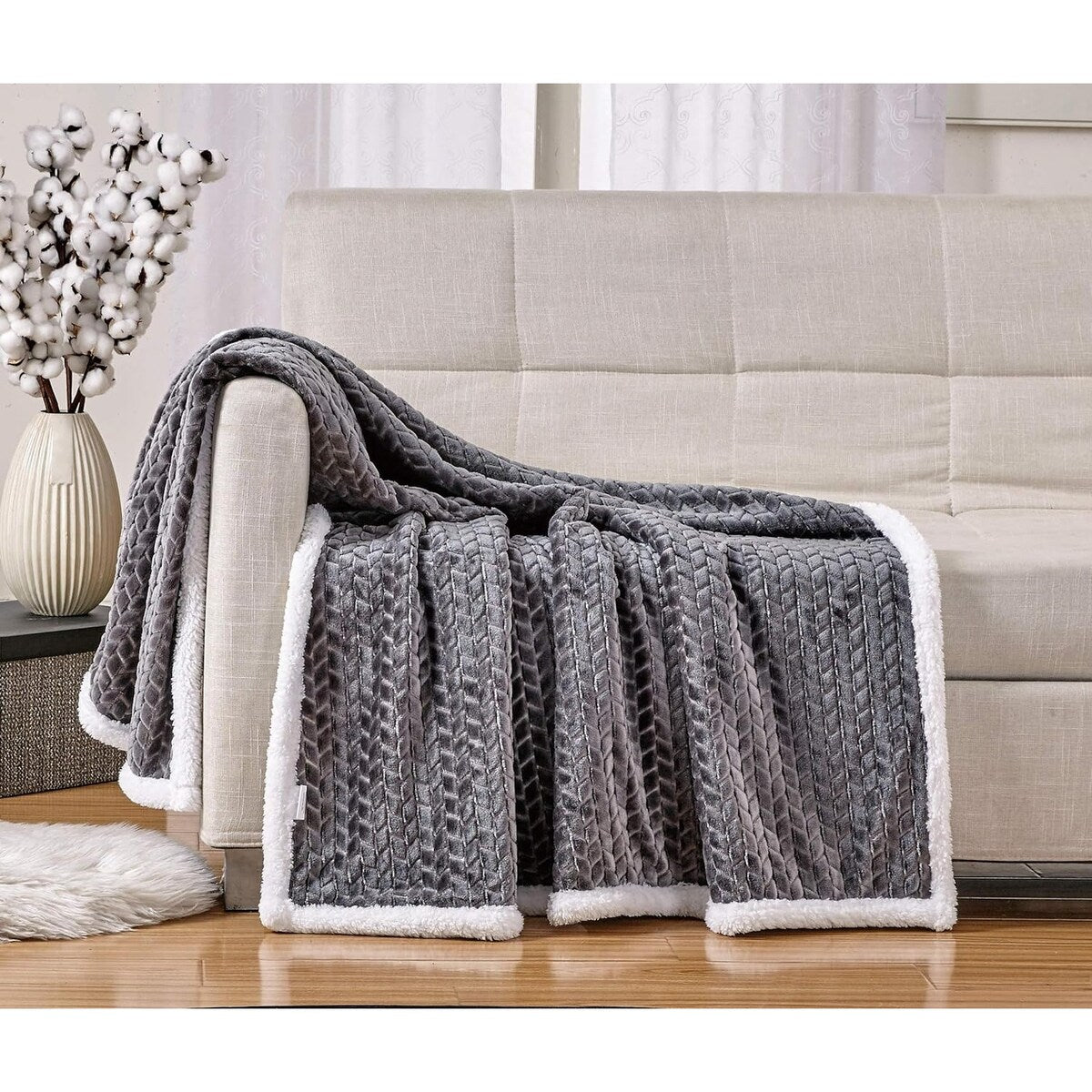 HomeEssentials Ultra Lush Heavy Sherpa Throw Blanket (50" x 60") - Grey
