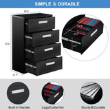 HomeOffice Lateral File Cabinet—Metal Steel filing cabinet with lock,Anti-tilt structure/4 Drawers/Assembled required