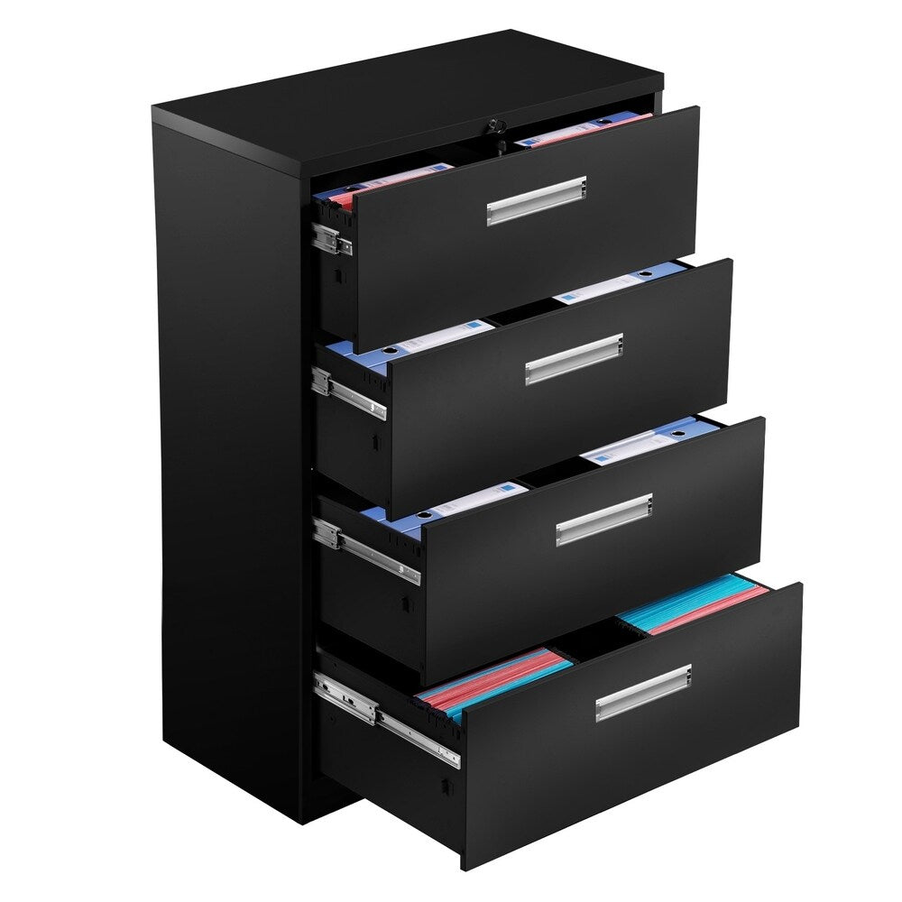 HomeOffice Lateral File Cabinet—Metal Steel filing cabinet with lock,Anti-tilt structure/4 Drawers/Assembled required