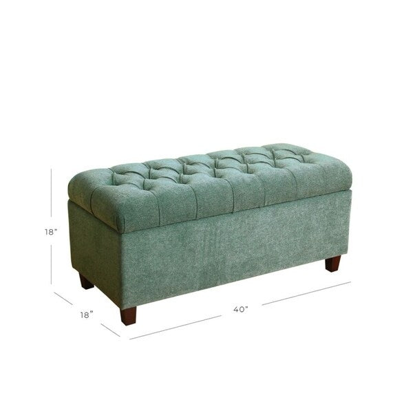 HomePop Ainsley Button Tufted Storage Bench Mineral Blue