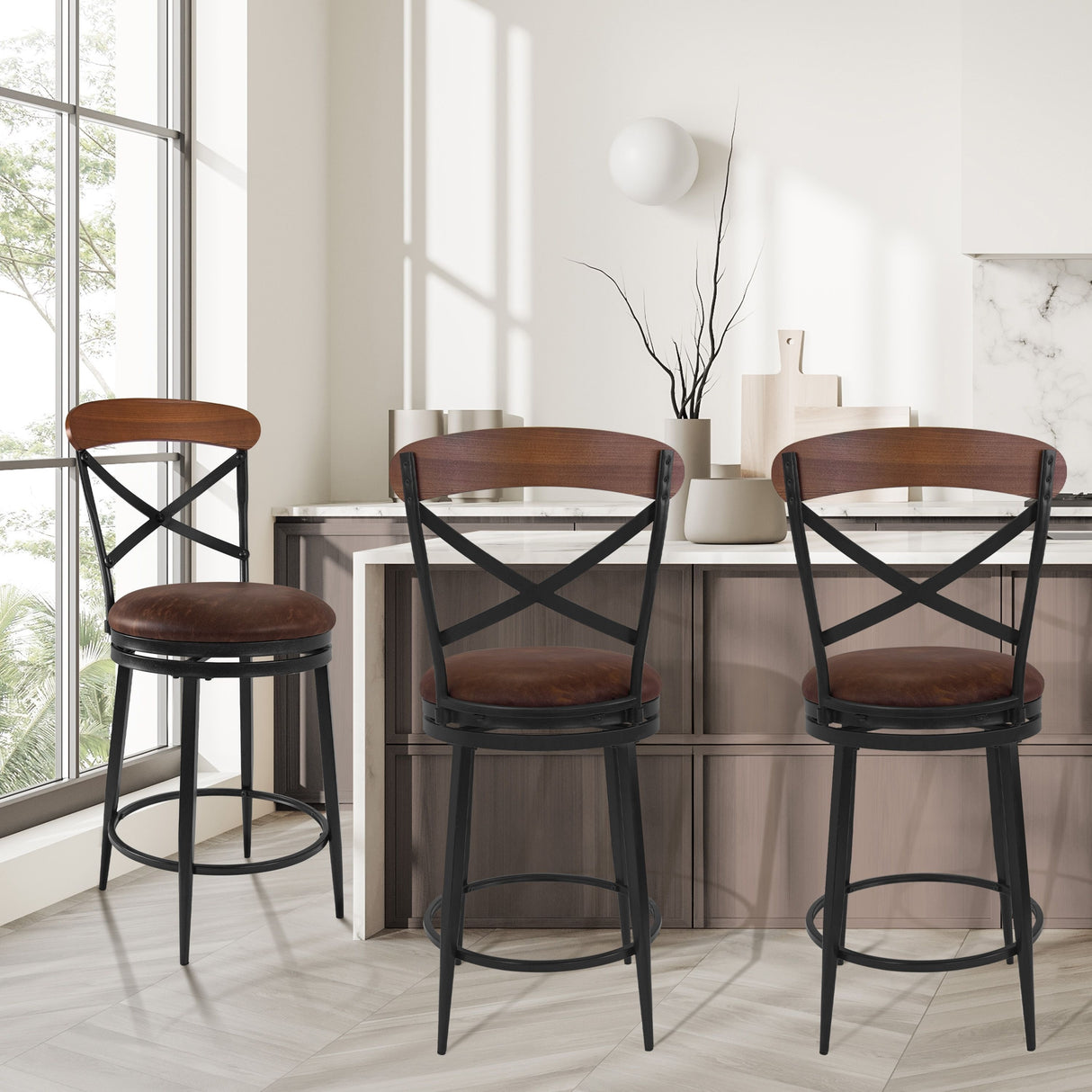 HomePop Hudson Swivel Counter Stool - Brown PU