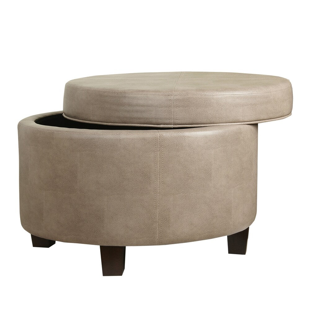 HomePop Round Faux Leather Storage Ottoman - Taupe