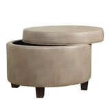 HomePop Round Faux Leather Storage Ottoman - Taupe