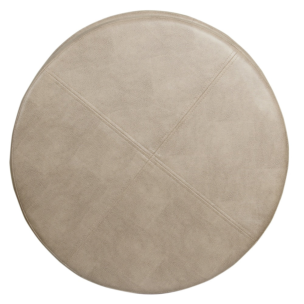 HomePop Round Faux Leather Storage Ottoman - Taupe