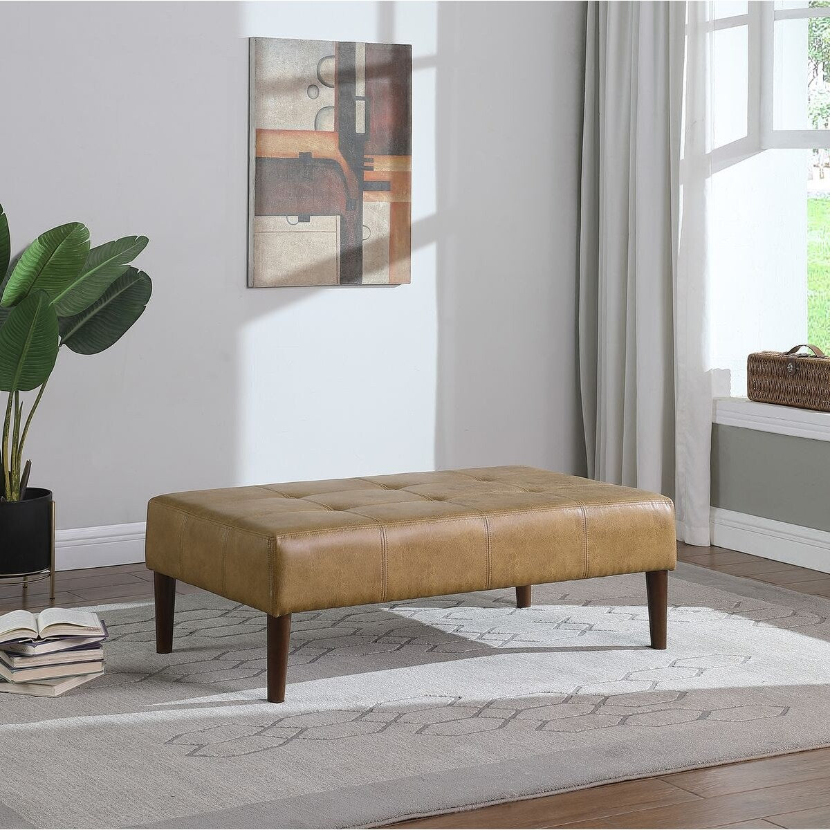 Tufted leather ottoman coffee table sales