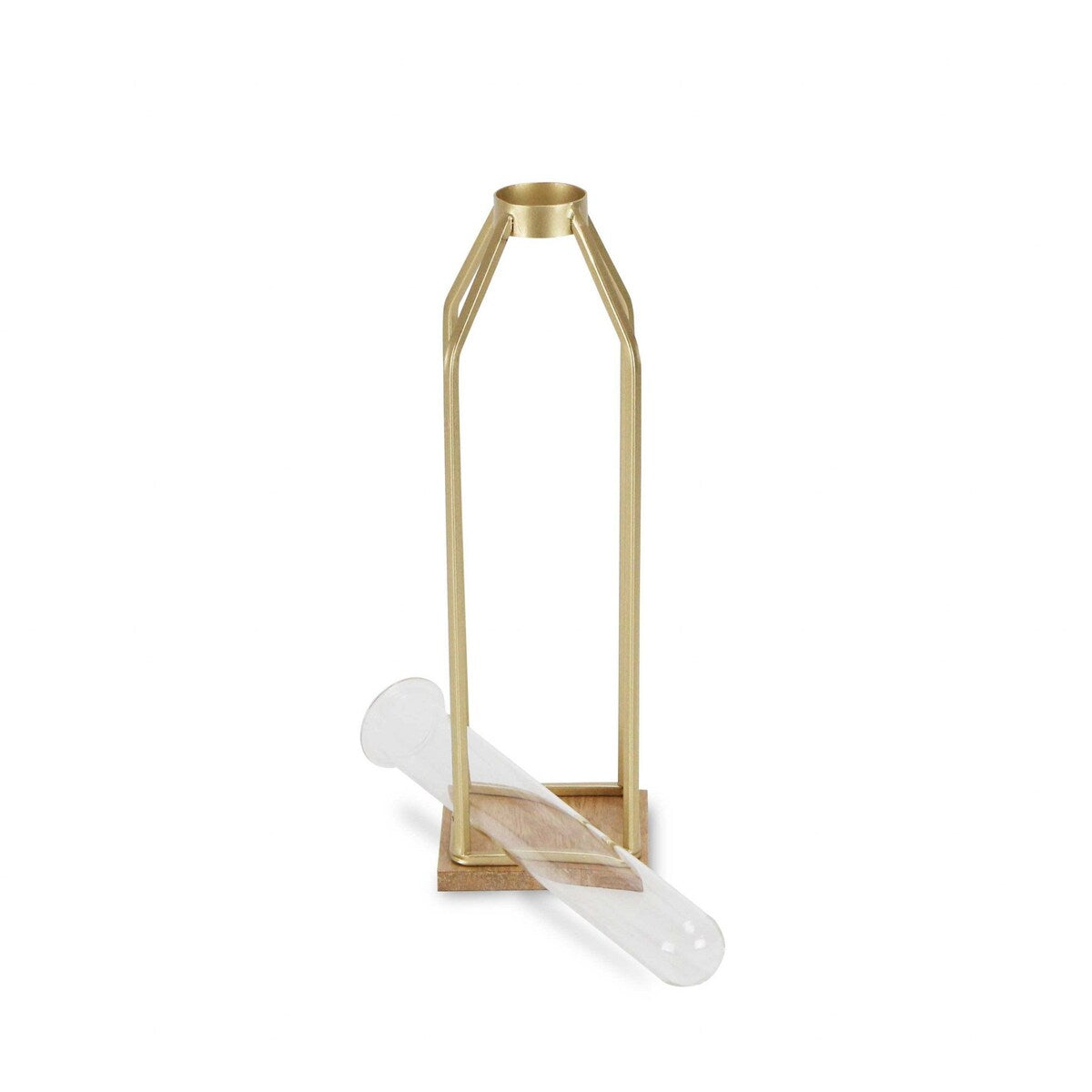 HomeRoots 12" Gold And Clear Contemporary Glass Tube - 12.25" H x 3.75" W x 3.75" D