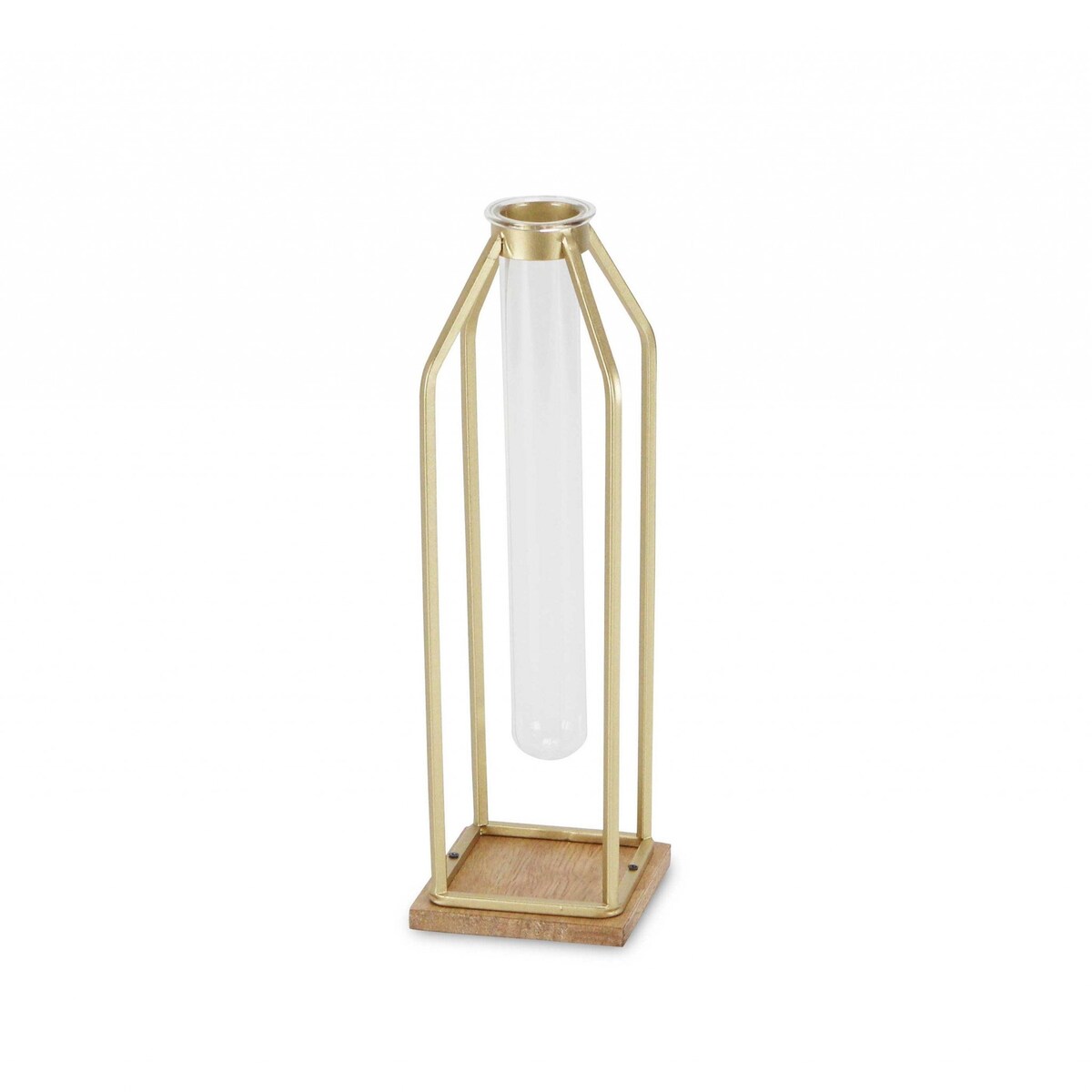 HomeRoots 12" Gold And Clear Contemporary Glass Tube - 12.25" H x 3.75" W x 3.75" D