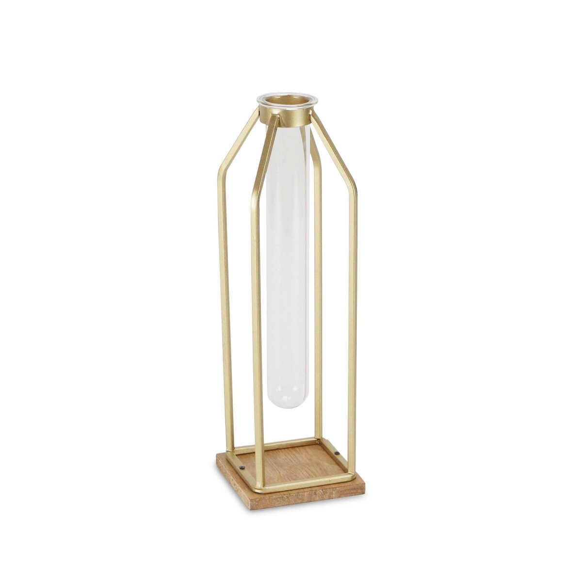 HomeRoots 12" Gold And Clear Contemporary Glass Tube - 12.25" H x 3.75" W x 3.75" D