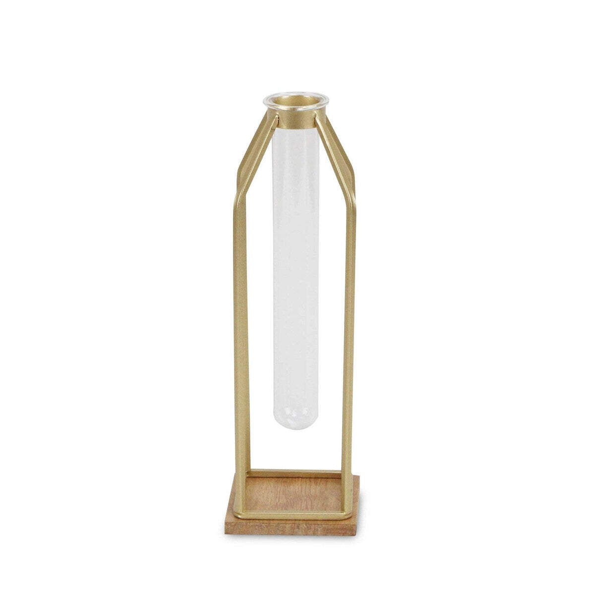 HomeRoots 12" Gold And Clear Contemporary Glass Tube - 12.25" H x 3.75" W x 3.75" D