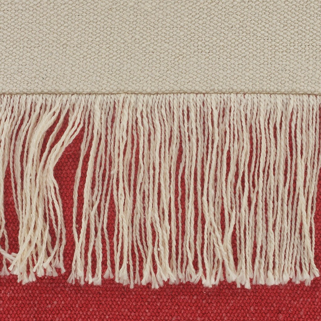 HomeRoots 14" X 36" Raspberry Red And Off-White 100% Cotton Zippered Pillow