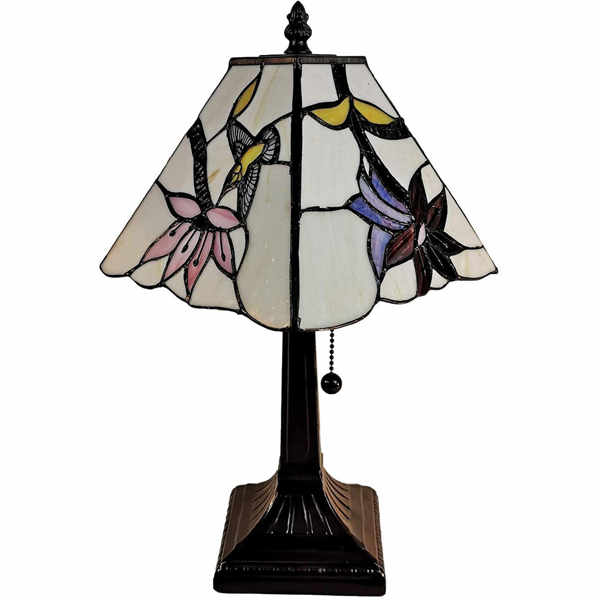 HomeRoots 15" Tiffany Style Red Floral Hummingbird Table Lamp - 14X15X9