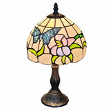 HomeRoots 15" Tiffany Style Stained Glass Blue Butterfly Table Lamp - 12