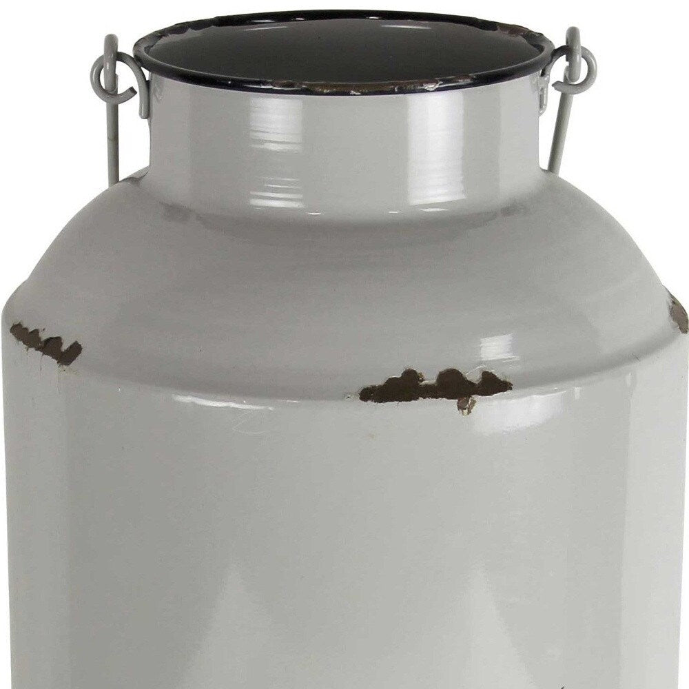 HomeRoots 17" Gray Rustic Metal Hand Painted Milk Jug Sculpture - 16.5" H x 10.5" W x 10.5" D
