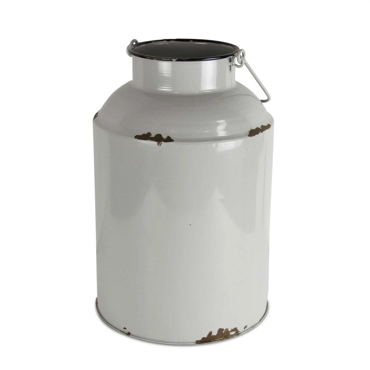 HomeRoots 17" Gray Rustic Metal Hand Painted Milk Jug Sculpture - 16.5" H x 10.5" W x 10.5" D