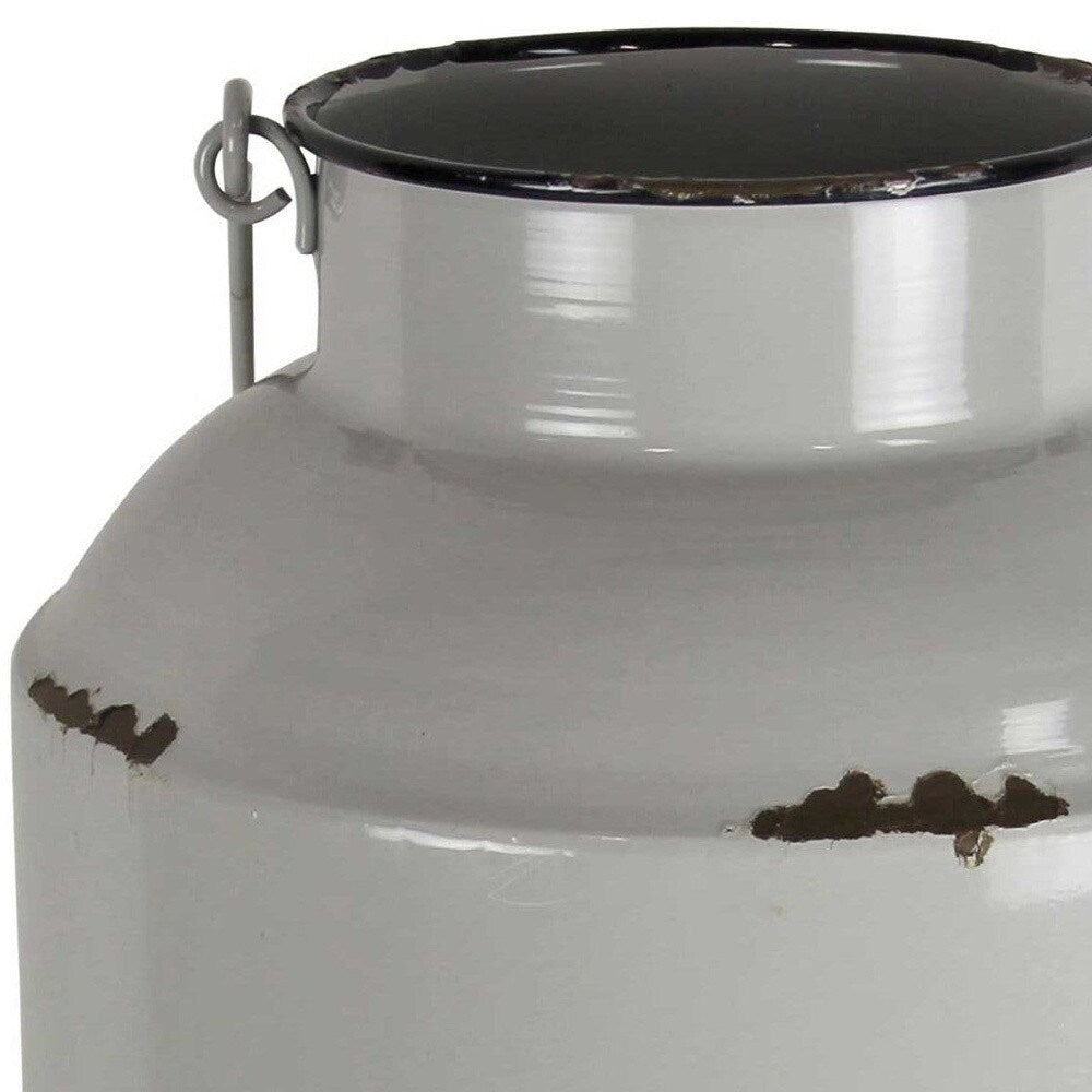 HomeRoots 17" Gray Rustic Metal Hand Painted Milk Jug Sculpture - 16.5" H x 10.5" W x 10.5" D