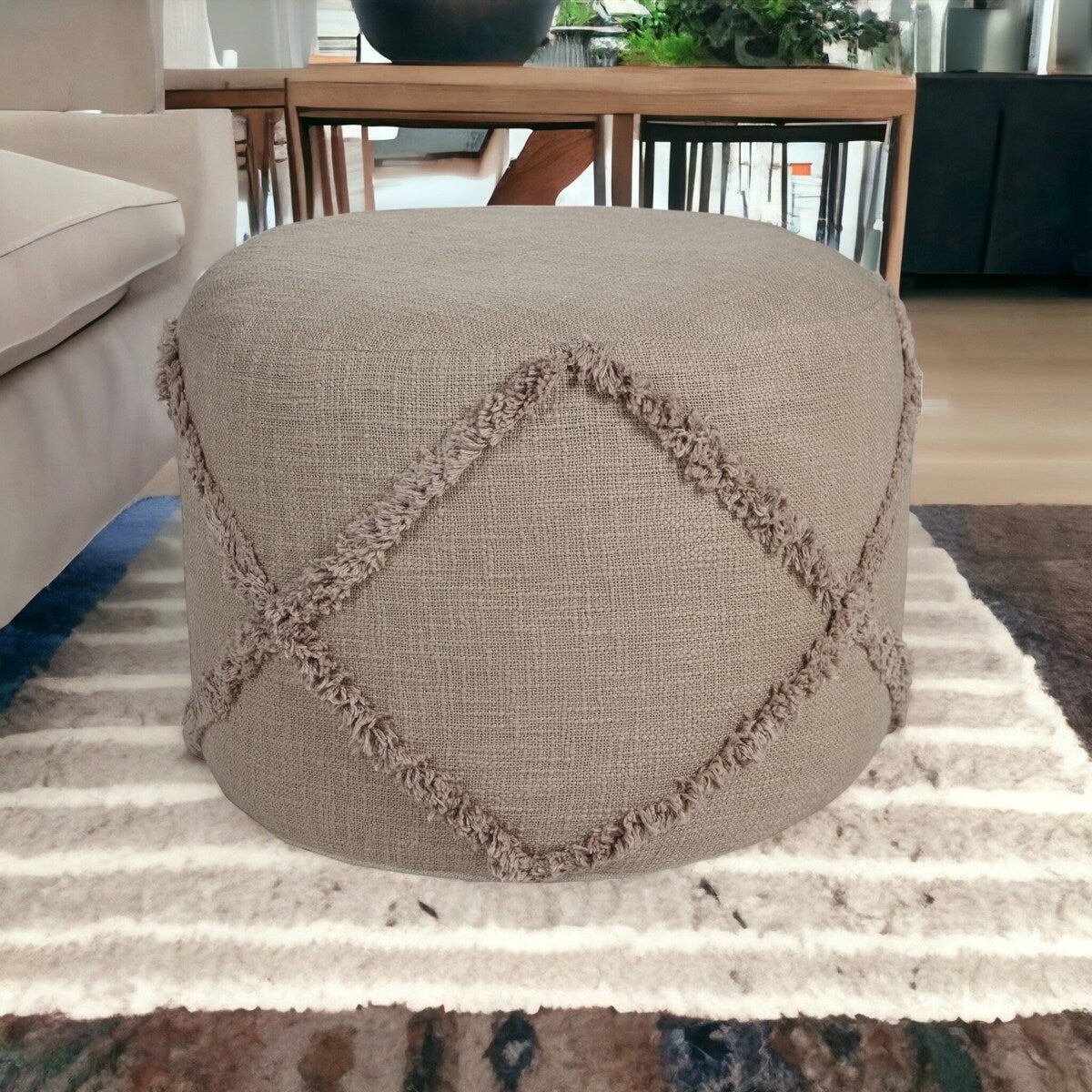 HomeRoots 18" Brown 100% Cotton Ottoman