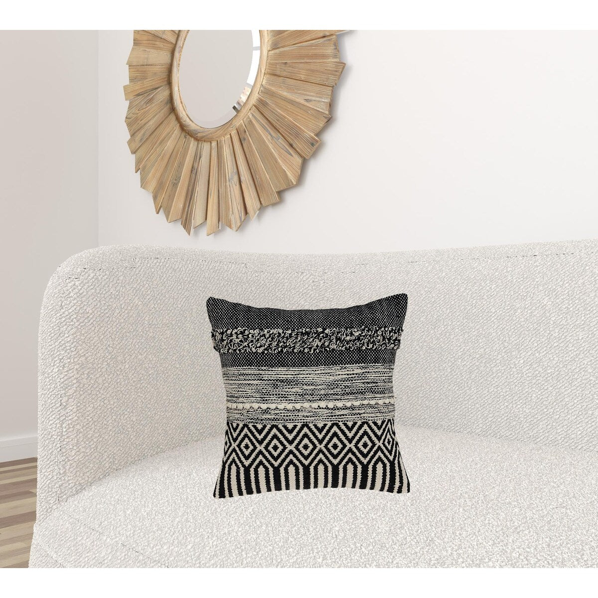 HomeRoots 18" X 18" Beige And Black Zippered 100% Cotton Throw Pillow With Embroidery